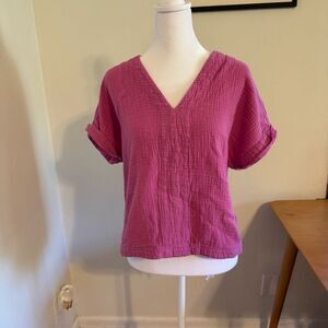 Universal Thread Boxy Seersucker Pink V-Neck Blouse